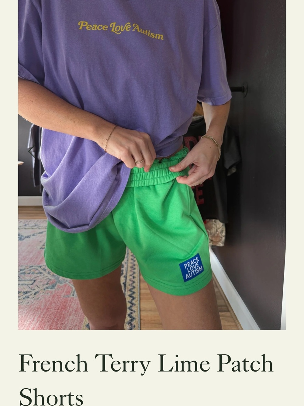 Lime French Terry Shorts NWOT peace Love autism shorts size XL PLA